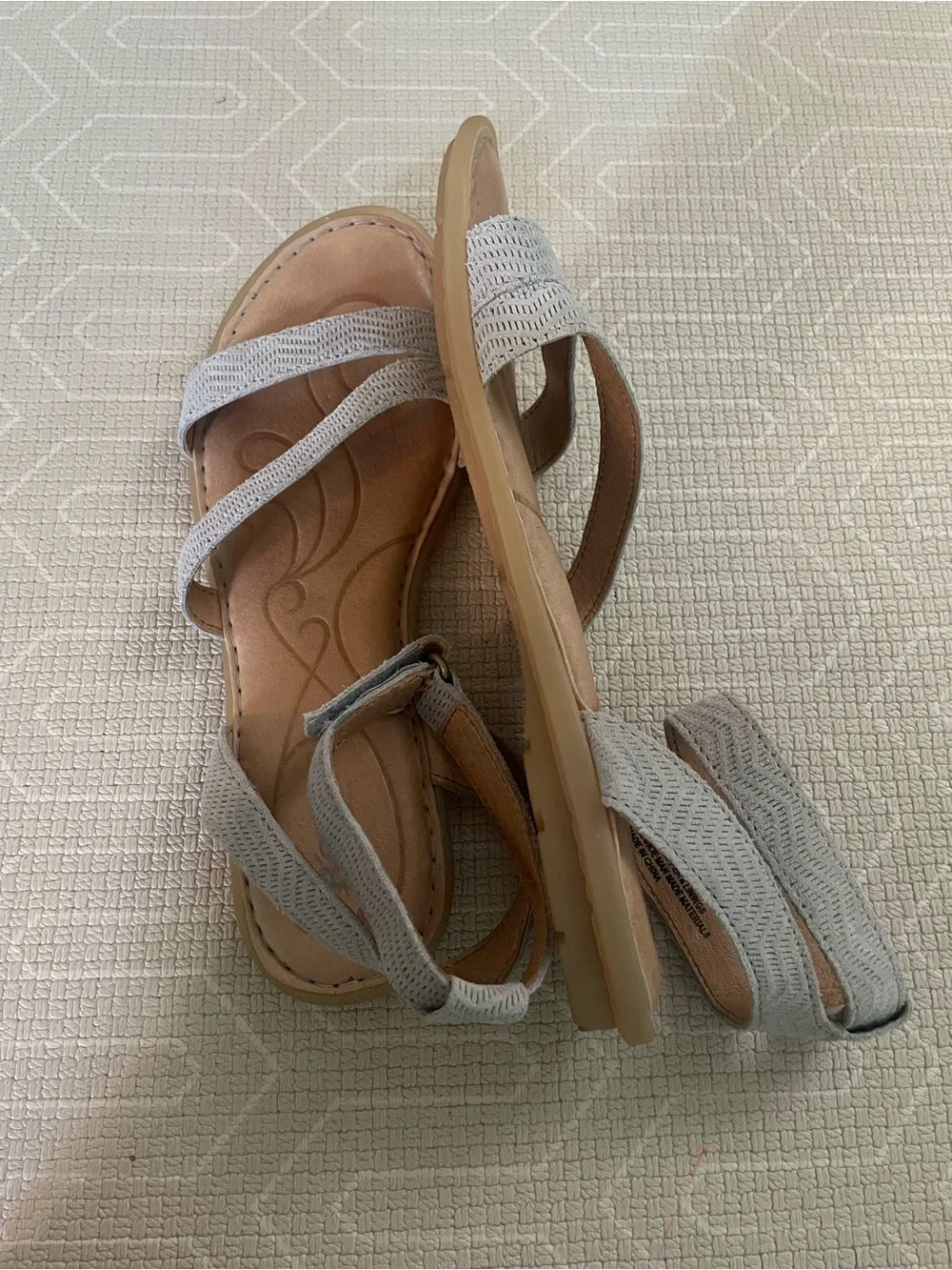 Born Women's Tegal Light Gray Ankle-Strap Leather Sandals NWOT